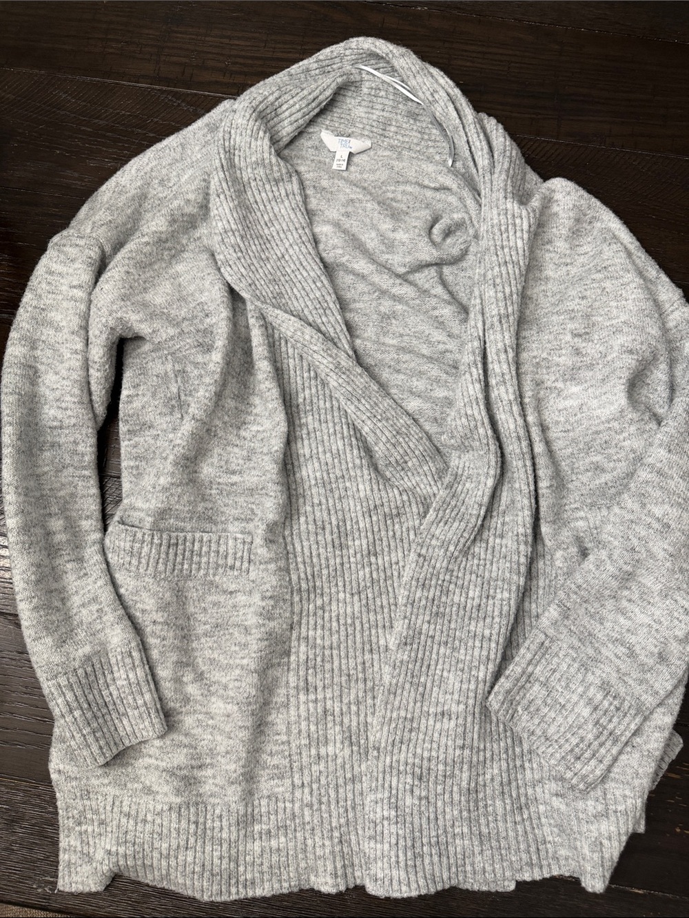 Time and Tru Heather Gray Shawl Collar Open Cardigan